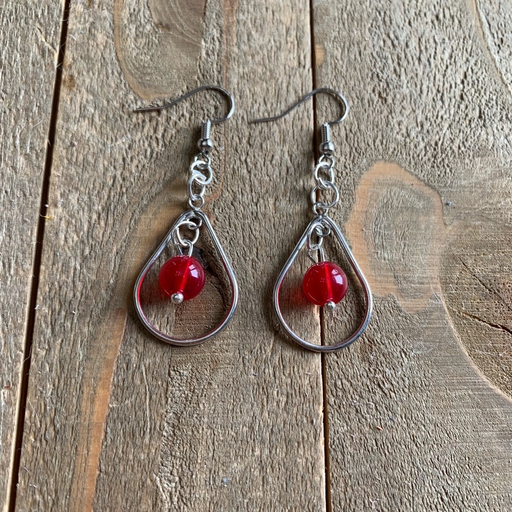 3 for $25 Handmade Silver/Red Earrings - Picture 1 of 1